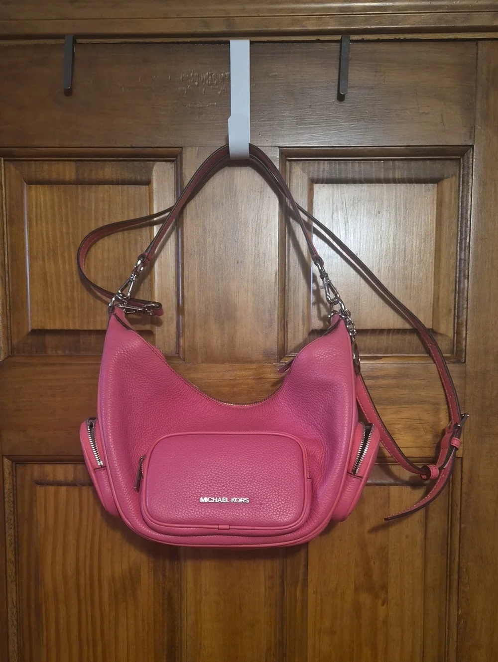 Michael Kors Hot Pink Pebbled Leather Hobo with Crossbody Strap